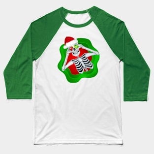 Funny Christmas Skeleton Santa Hat Ornaments Baseball T-Shirt